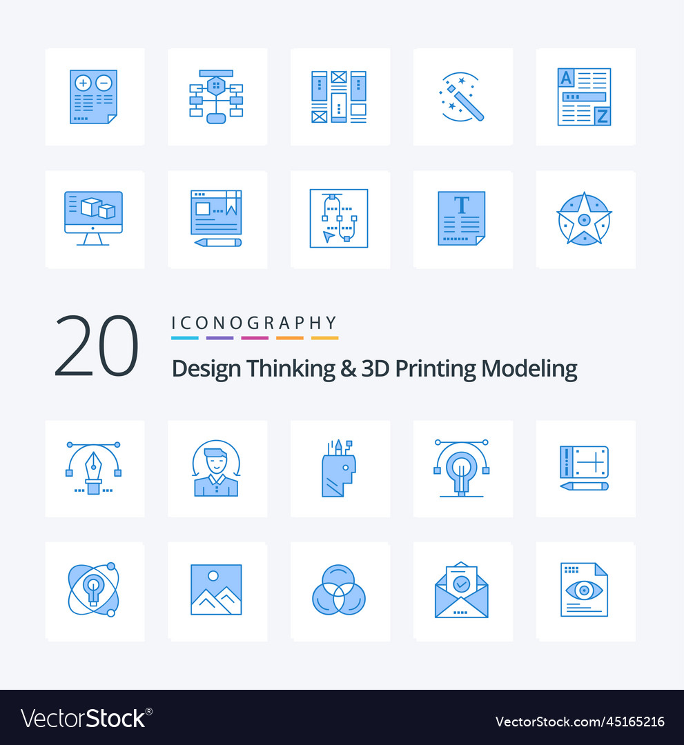 20 design thinking and d printing modeling blue Vector Image