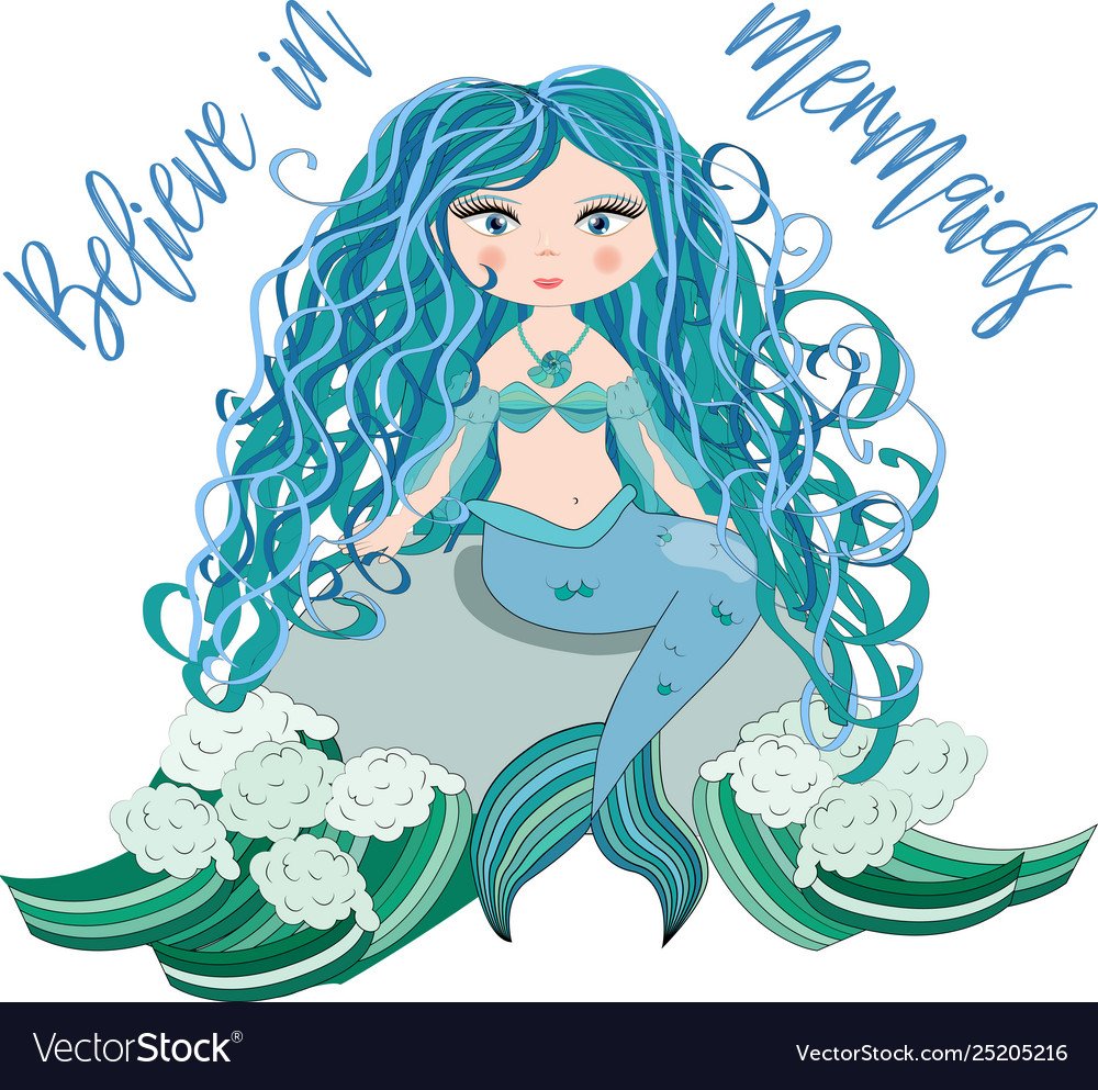 A beautiful little mermaid is sitting on rock Vector Image