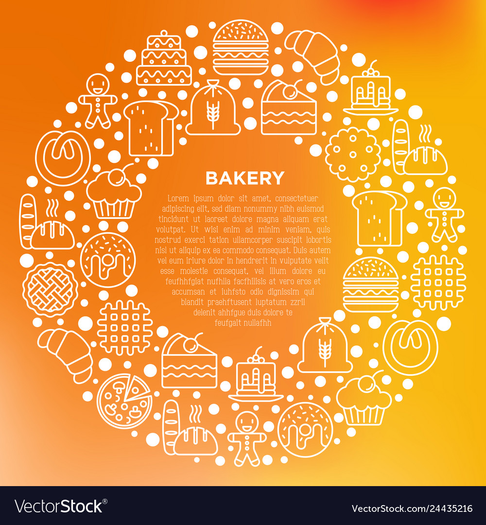 Bakery concept in circle with thin line icons vector image Bakery concept in circle with thin line icons