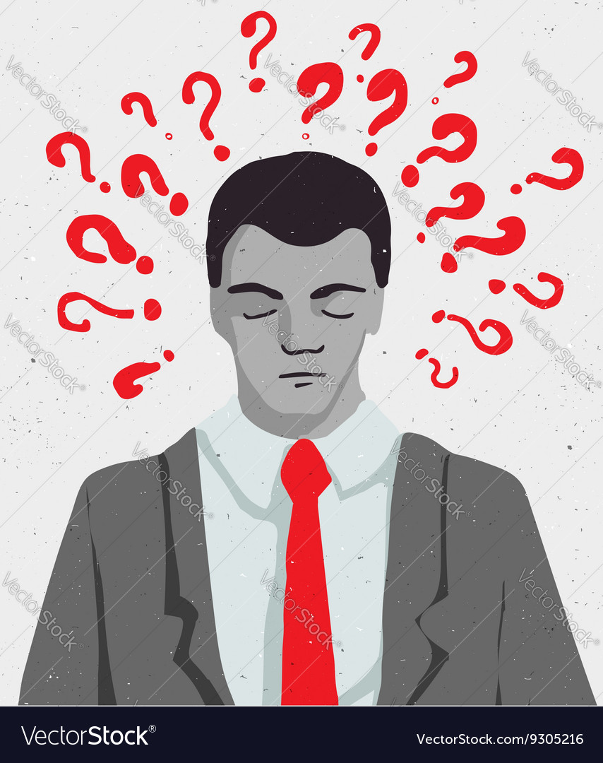 Businessman portrait - thinking man with question Vector Image