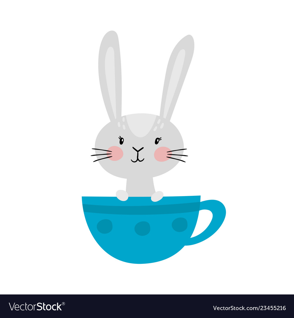 Cute rabbit character in cup for easter isolated