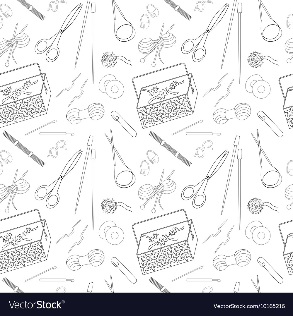 Seamless pattern of tools for knitting icons