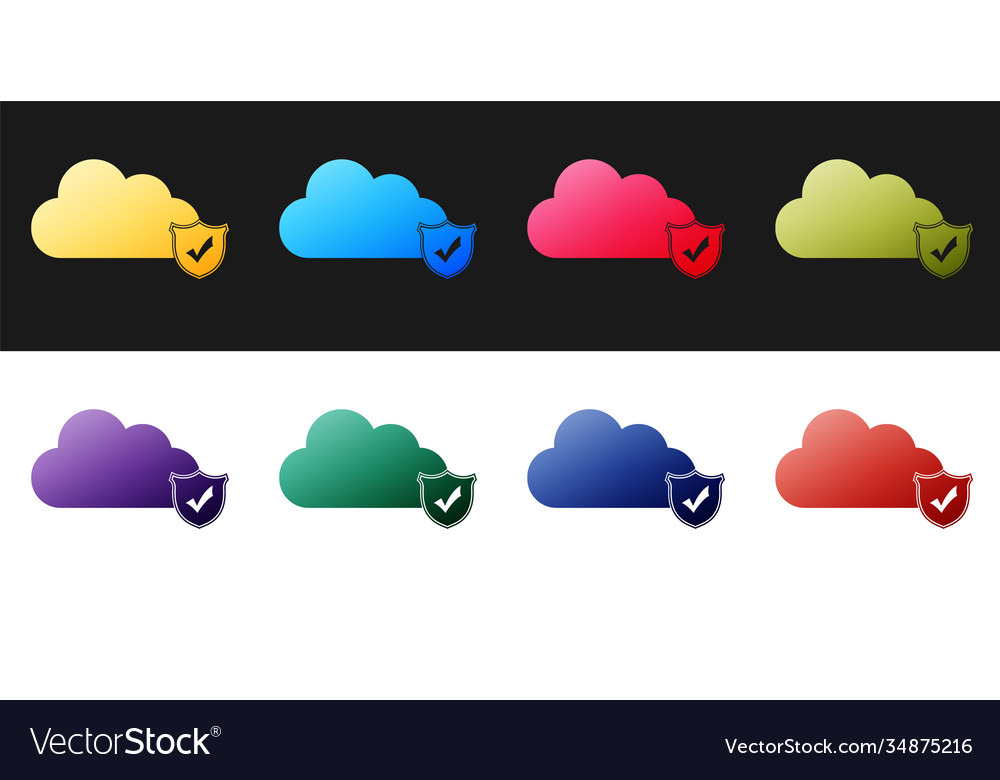 Set cloud and shield with check mark icon isolated vector image Set cloud and shield with check mark icon isolated