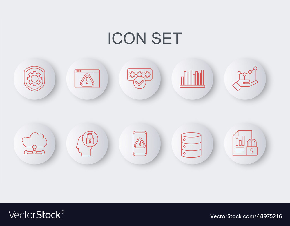 Set line document and lock network cloud vector image Set line document and lock network cloud