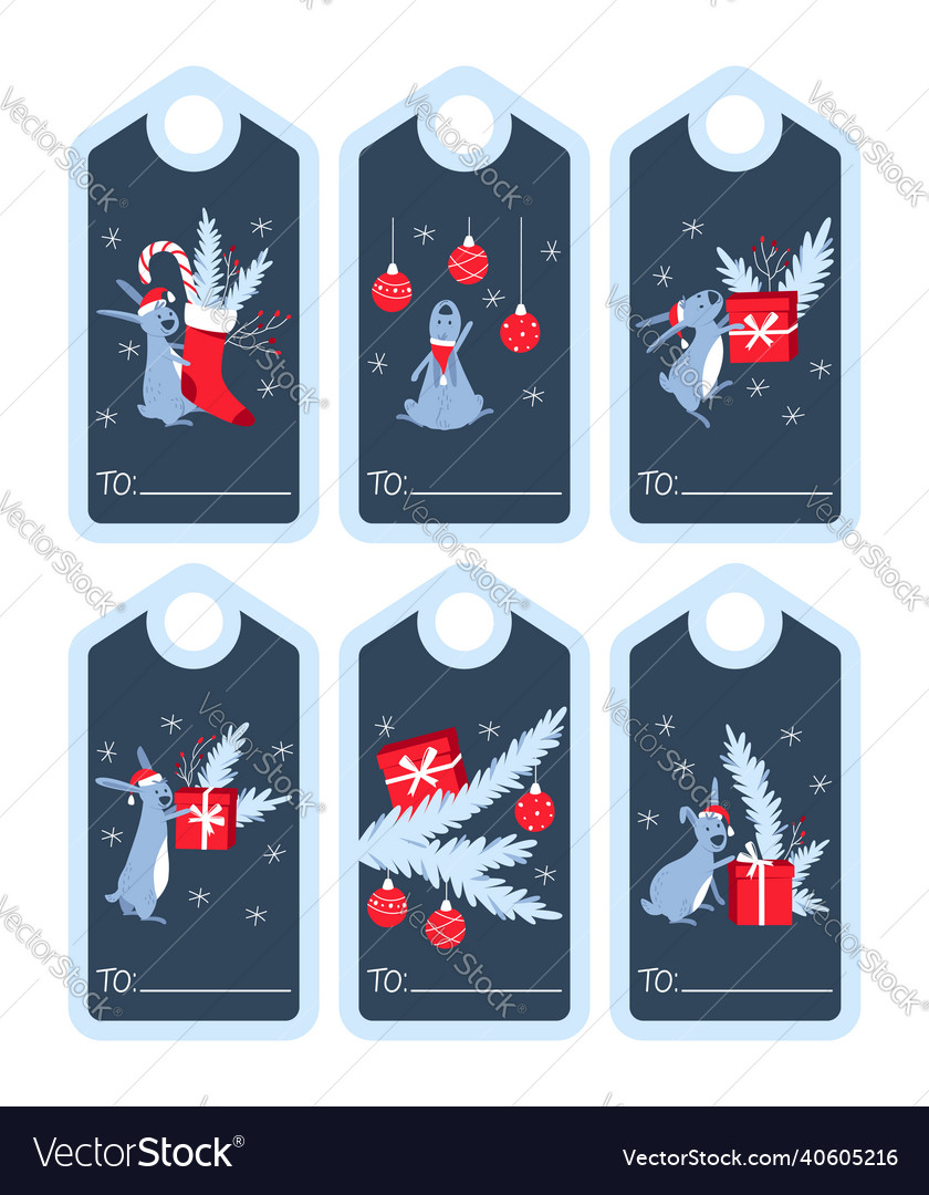 Set of gift tags with cute rabbits Royalty Free Vector Image