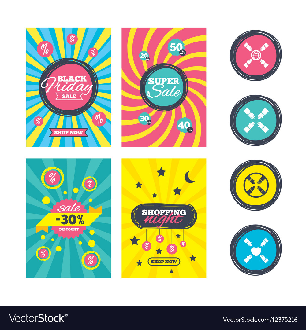 Teamwork Icons Helping Hands Symbols Royalty Free Vector