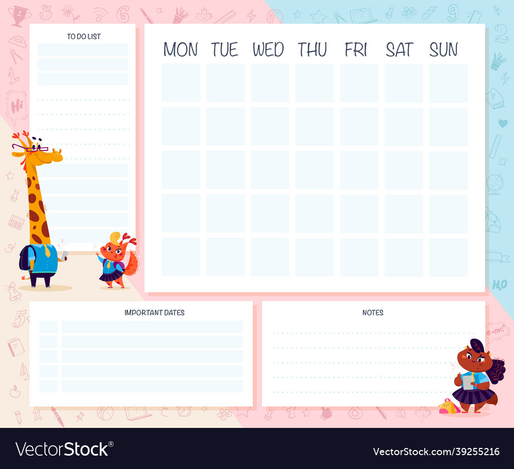 Weekly calendar planner page design template Vector Image