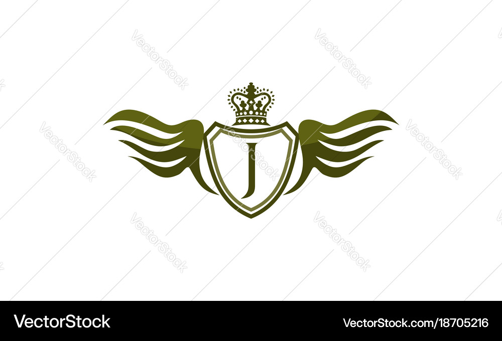 Wing shield crown initial j Royalty Free Vector Image