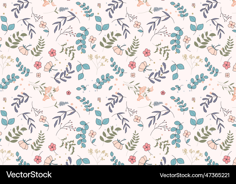 Abstract flat hand draw floral pattern background Vector Image