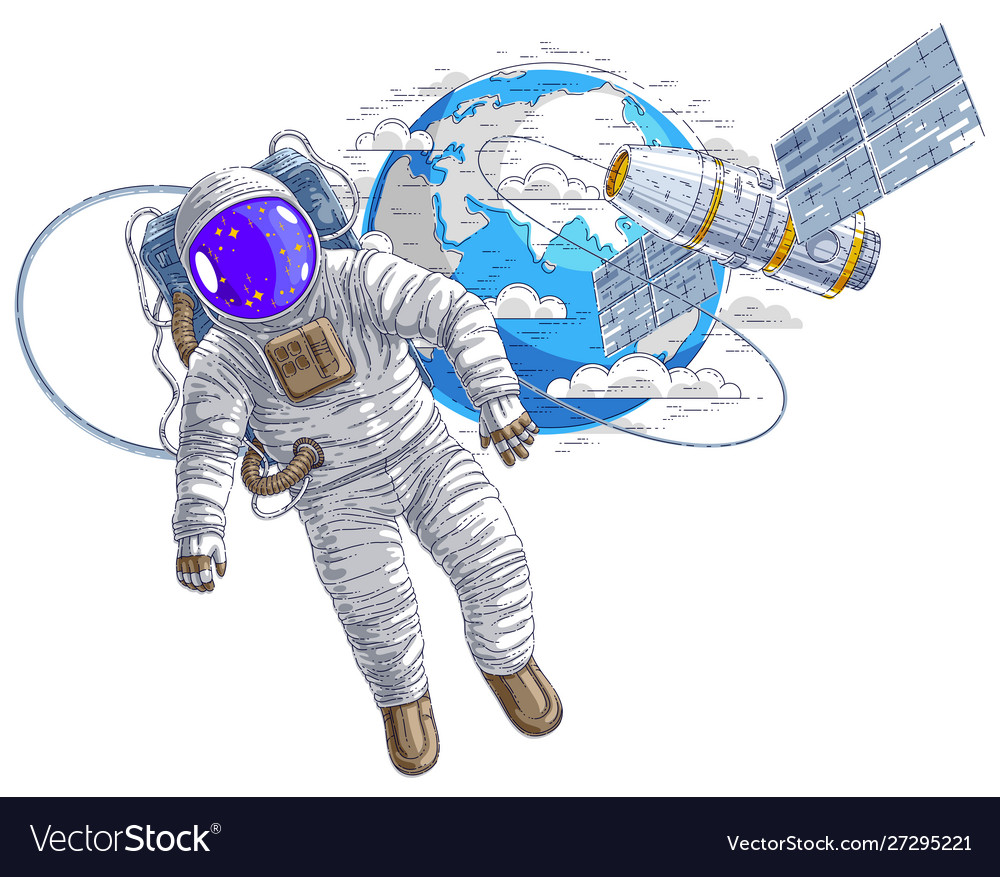 Astronaut flying in open space connected vector image Astronaut flying in open space connected