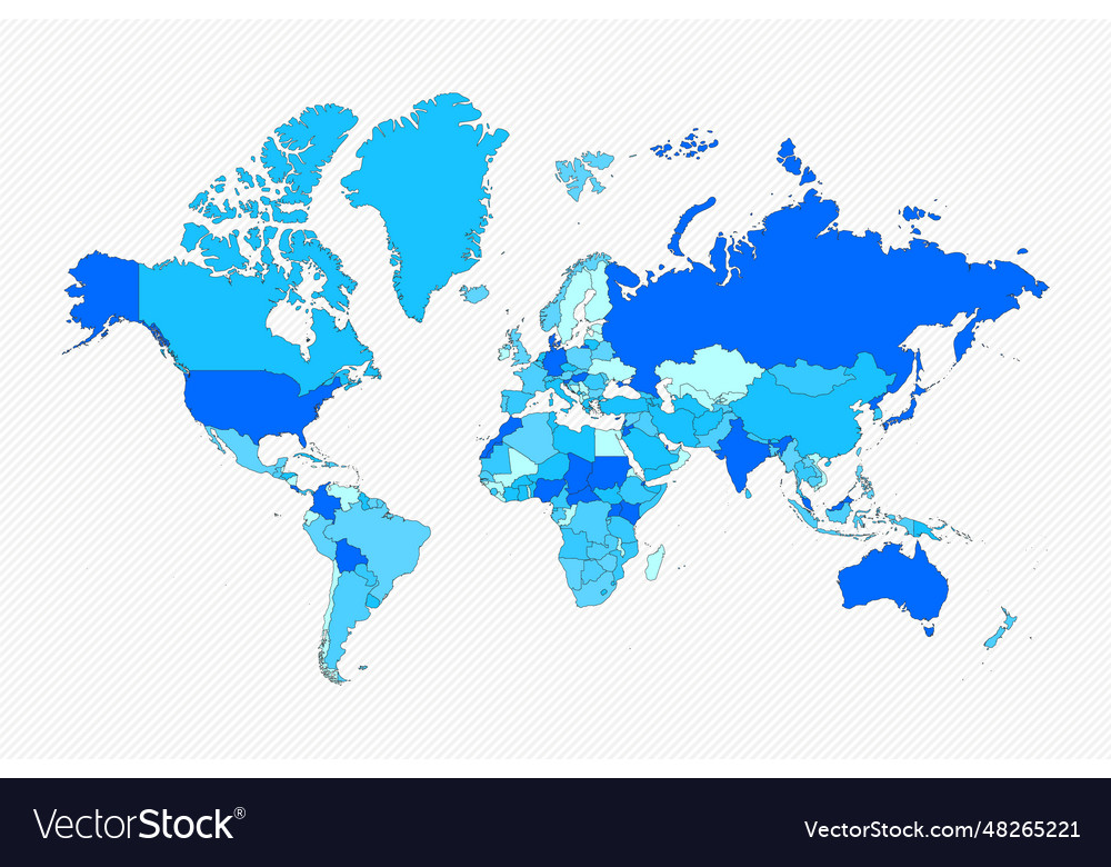 Blue world divided map with countries Royalty Free Vector