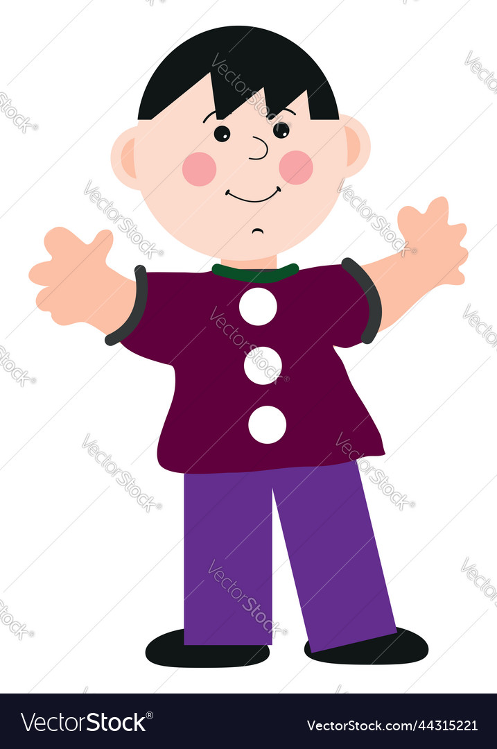 Boy with buttons on a shirt white background