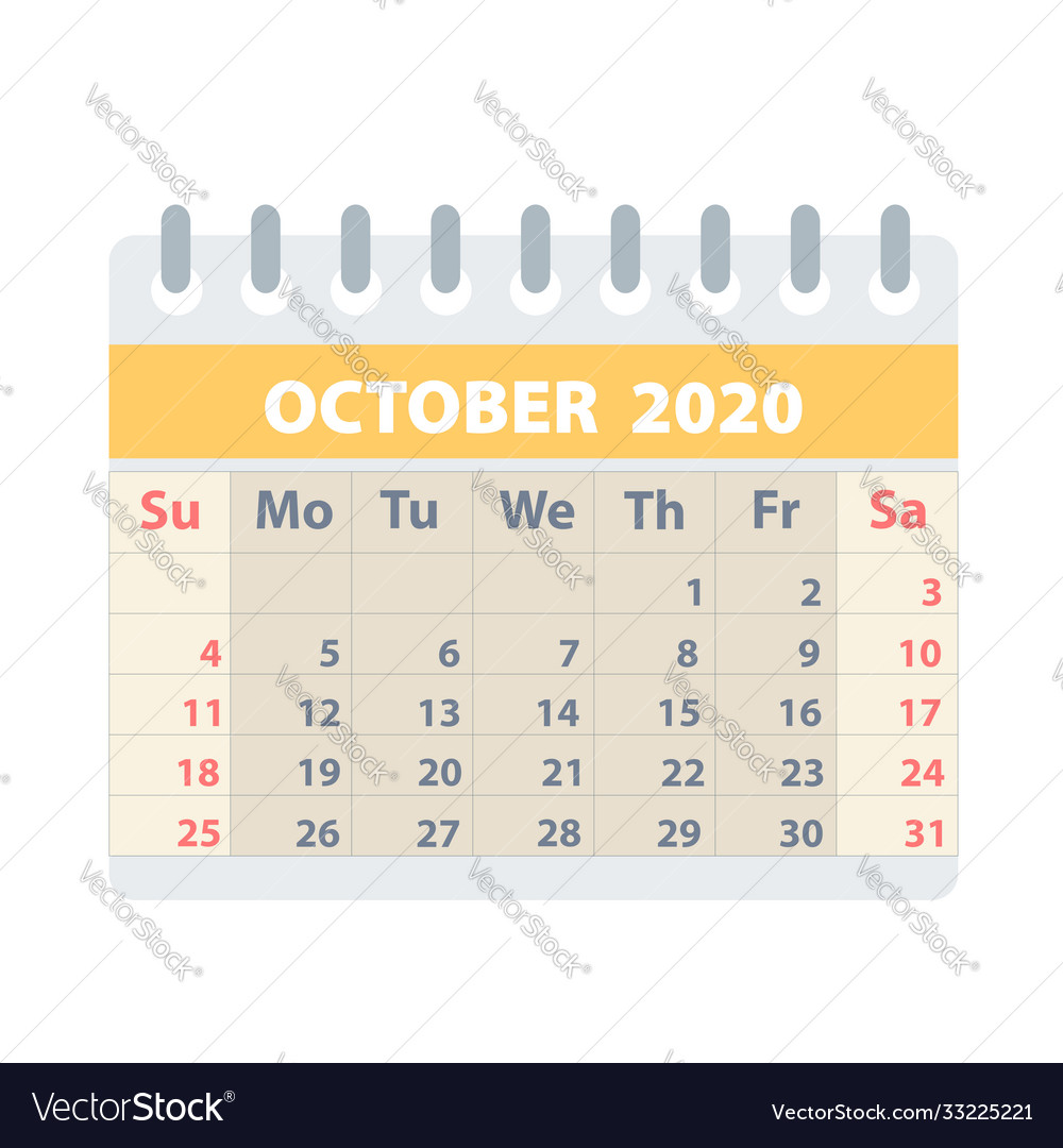 Calendar For October 2020 In Flat Style Royalty Free Vector