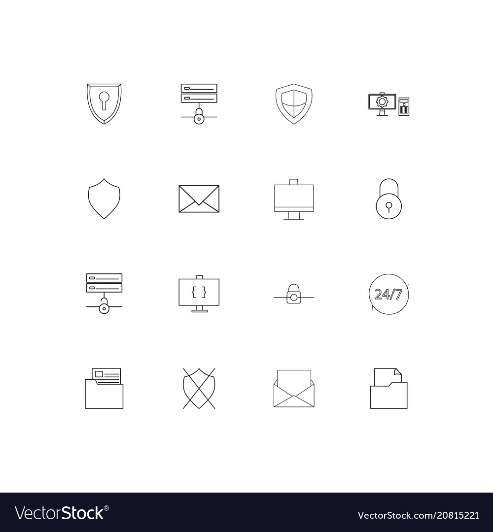 Cyber security linear thin icons set outlined