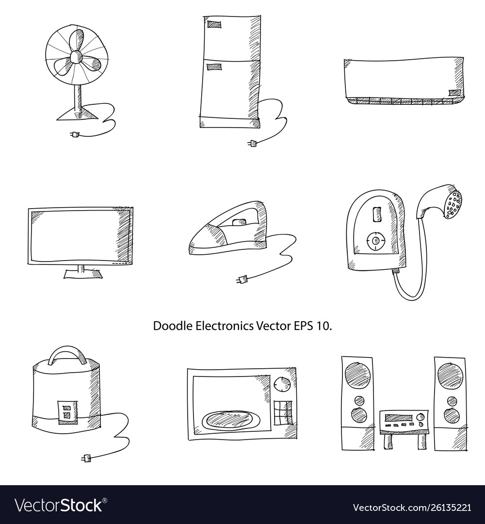 Doodle electronics icons eps 10