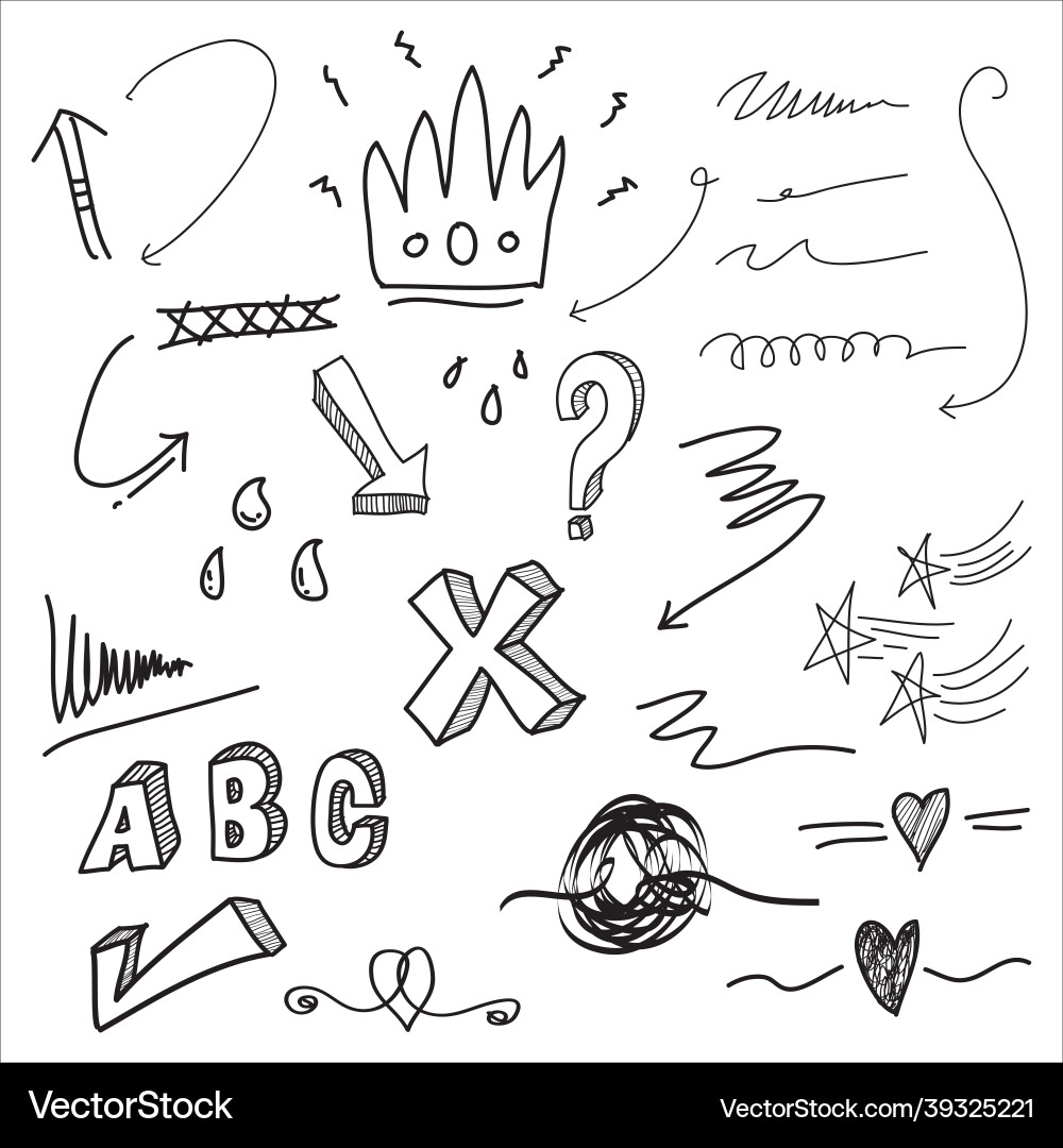 Hand drawn set of abstract comic doodle elements Vector Image