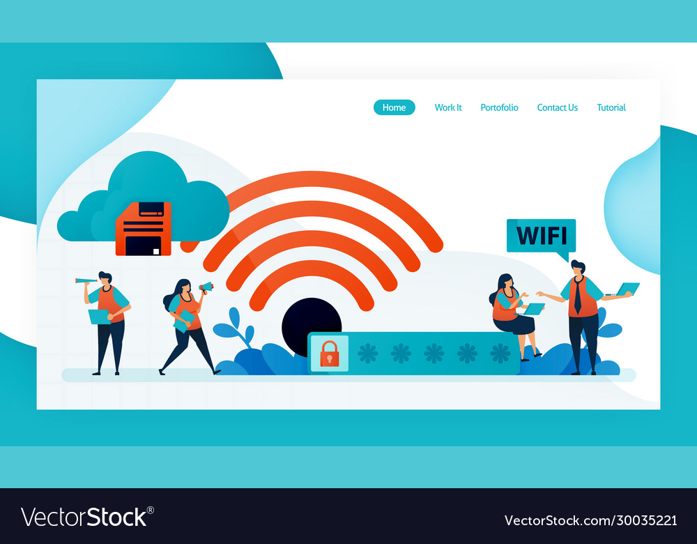 Landing page and website for wifi connection vector image Landing page and website for wifi connection