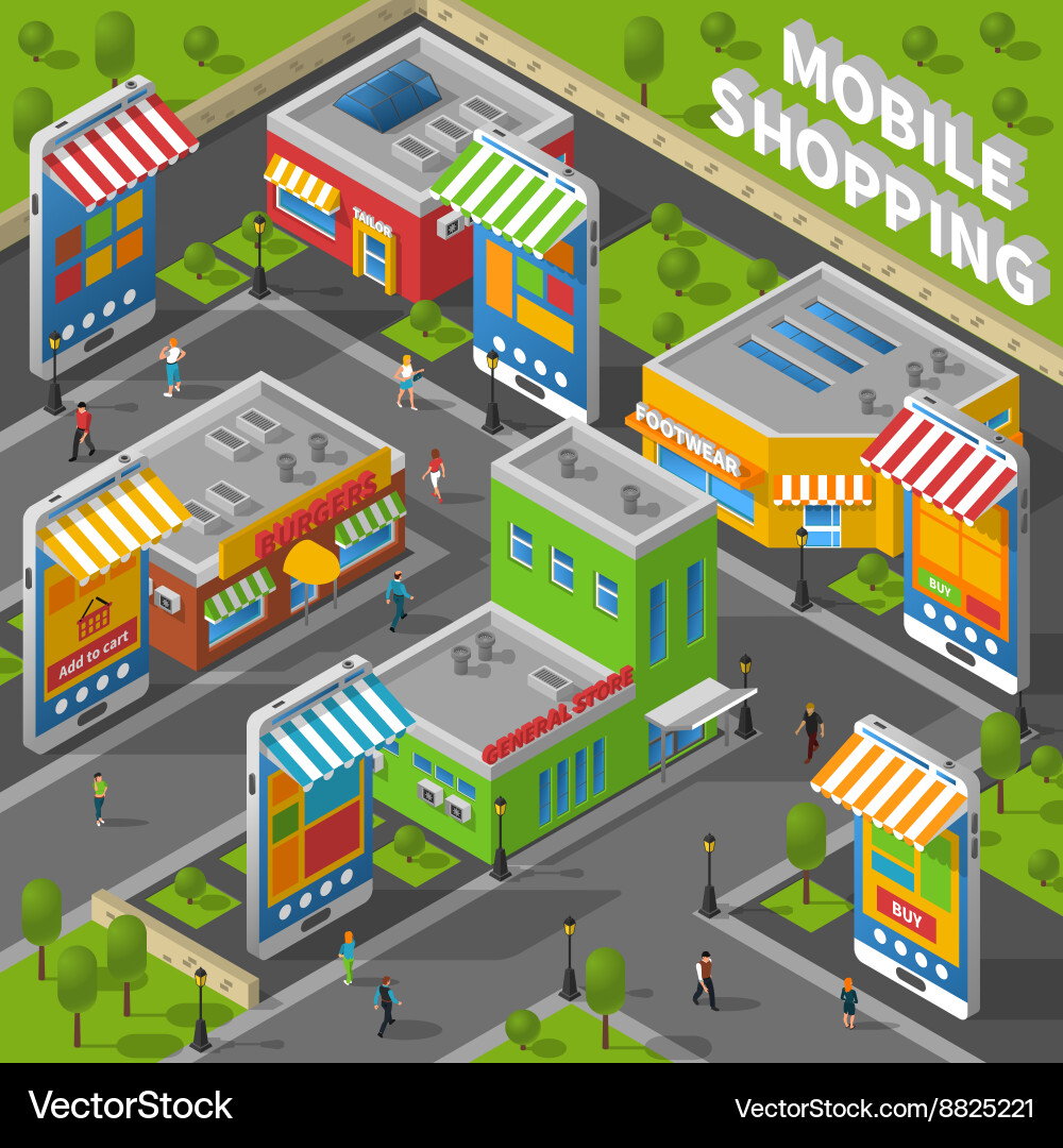 Mobile shopping isometric Royalty Free Vector Image