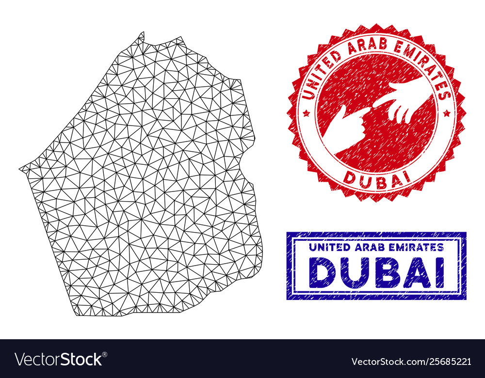 Polygonal network dubai emirate map and grunge