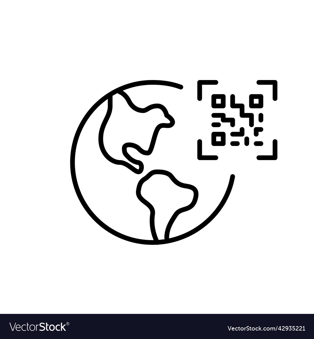 Qr code on a globe global payment services pixel vector image Qr code on a globe global payment services pixel