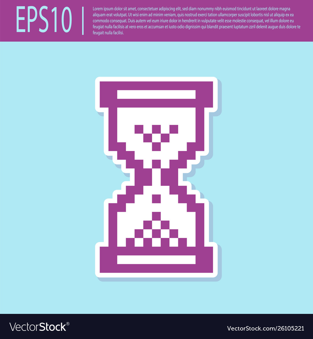 Retro purple hourglass pixel with flowing sand vector image Retro purple hourglass pixel with flowing sand