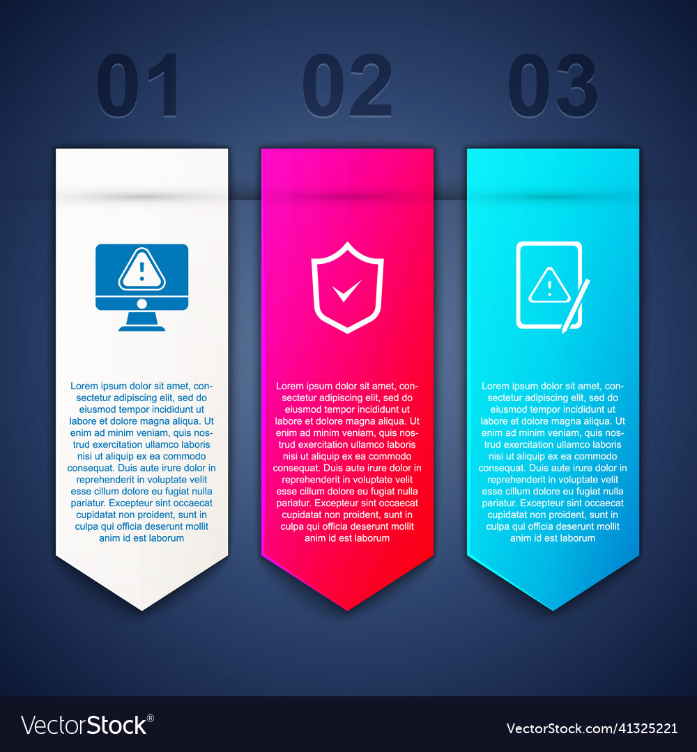 Set monitor with exclamation mark shield check vector image Set monitor with exclamation mark shield check