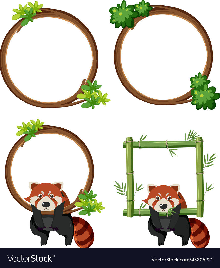 Set of round frames with red pandas vector image Set of round frames with red pandas