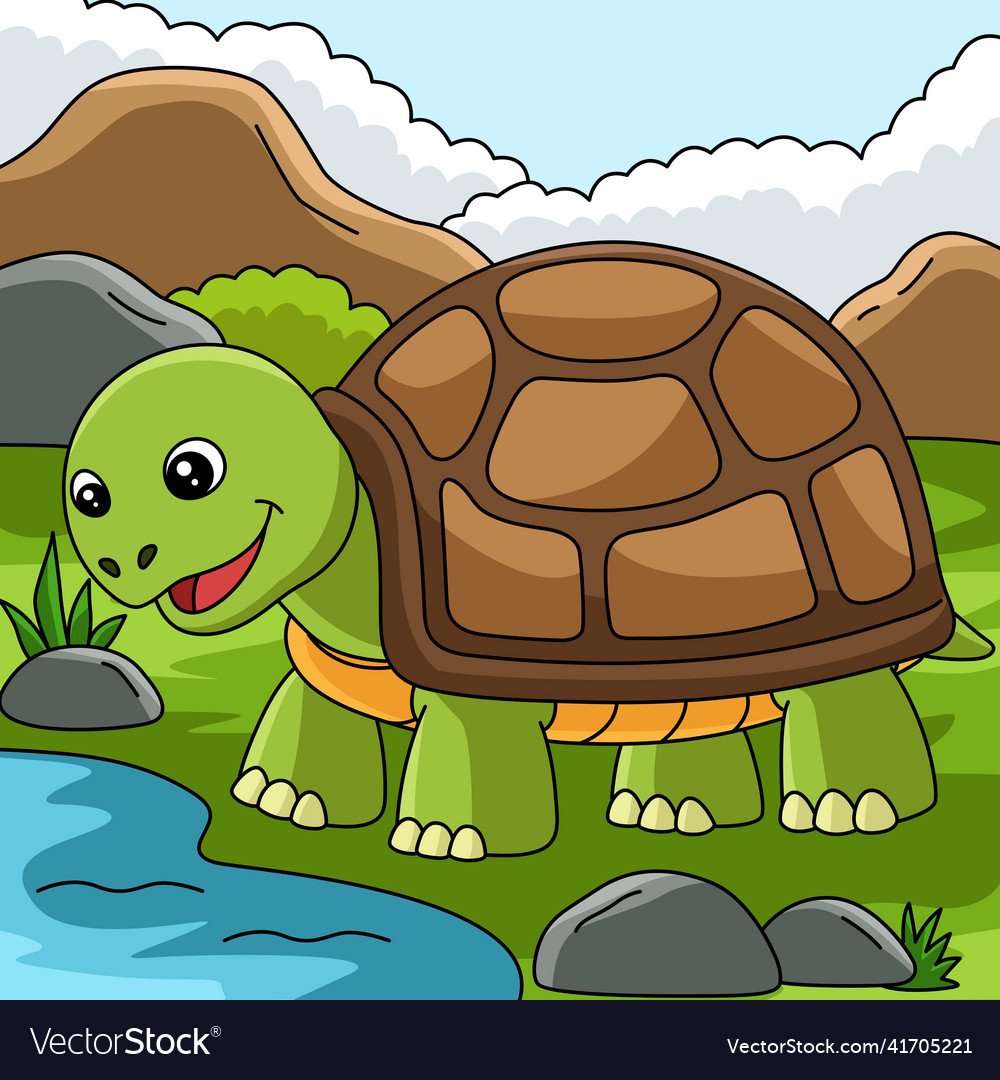 Turtle walking cartoon colored Royalty Free Vector Image