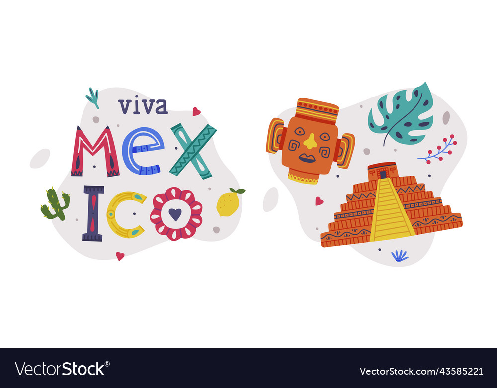 Viva mexico famous traditional mexican symbols vector image Viva mexico famous traditional mexican symbols