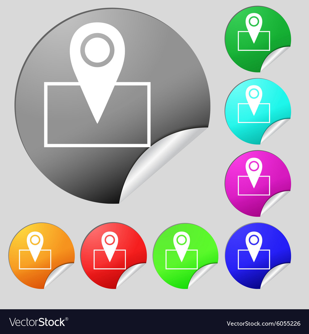 Map pointer icon sign set of eight multi colored