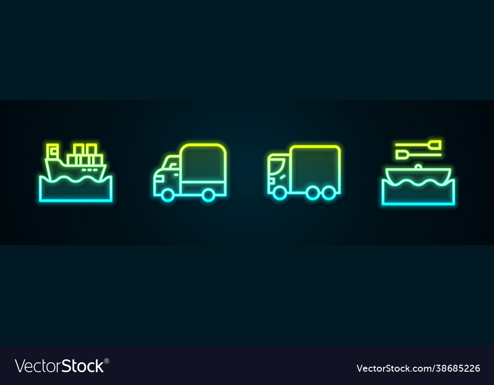 Set line cargo ship with boxes delivery