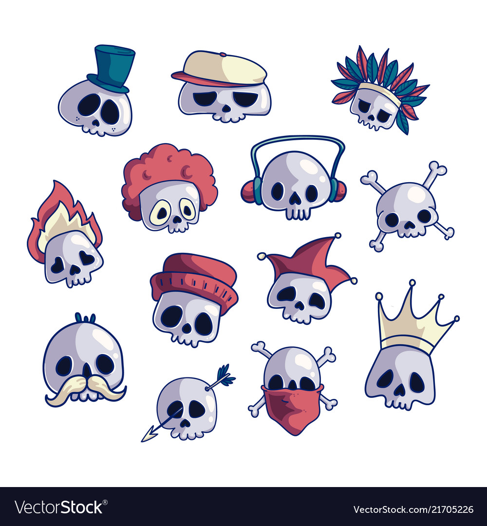 Set of cartoon skull characters