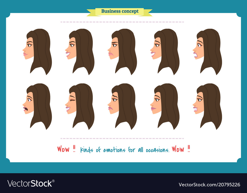 Set of woman expression isolated vector image Set of woman expression isolated