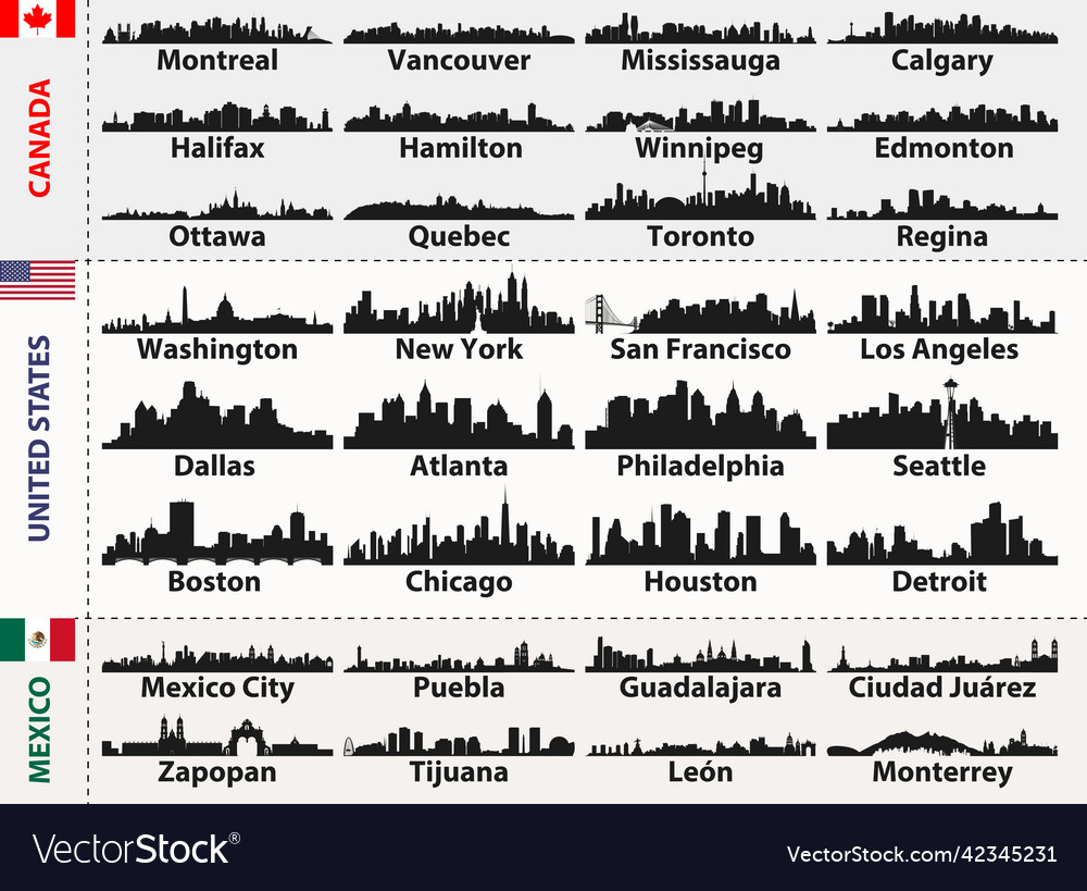 Canada united states and mexico cities skylines Vector Image