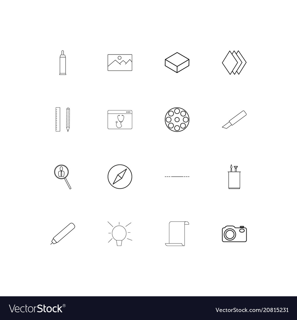 Creative process and design linear thin icons set