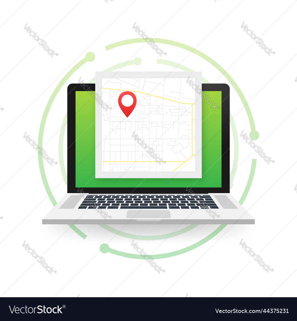 Gps navigator pointer on city map from place