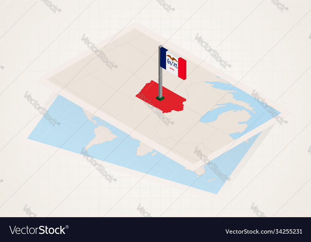 Iowa state selected on map with isometric flag