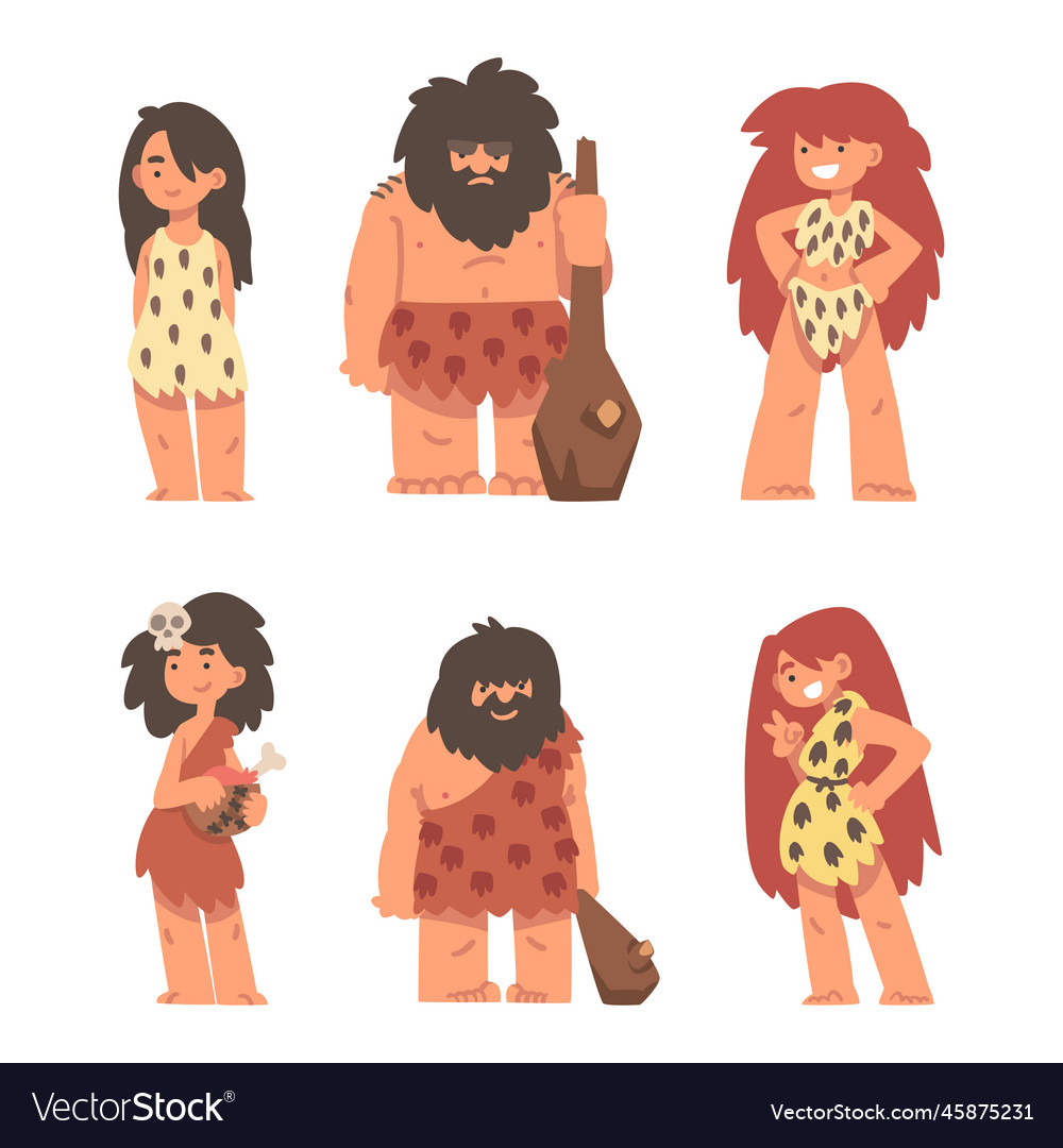 Primitive people character from stone age wearing