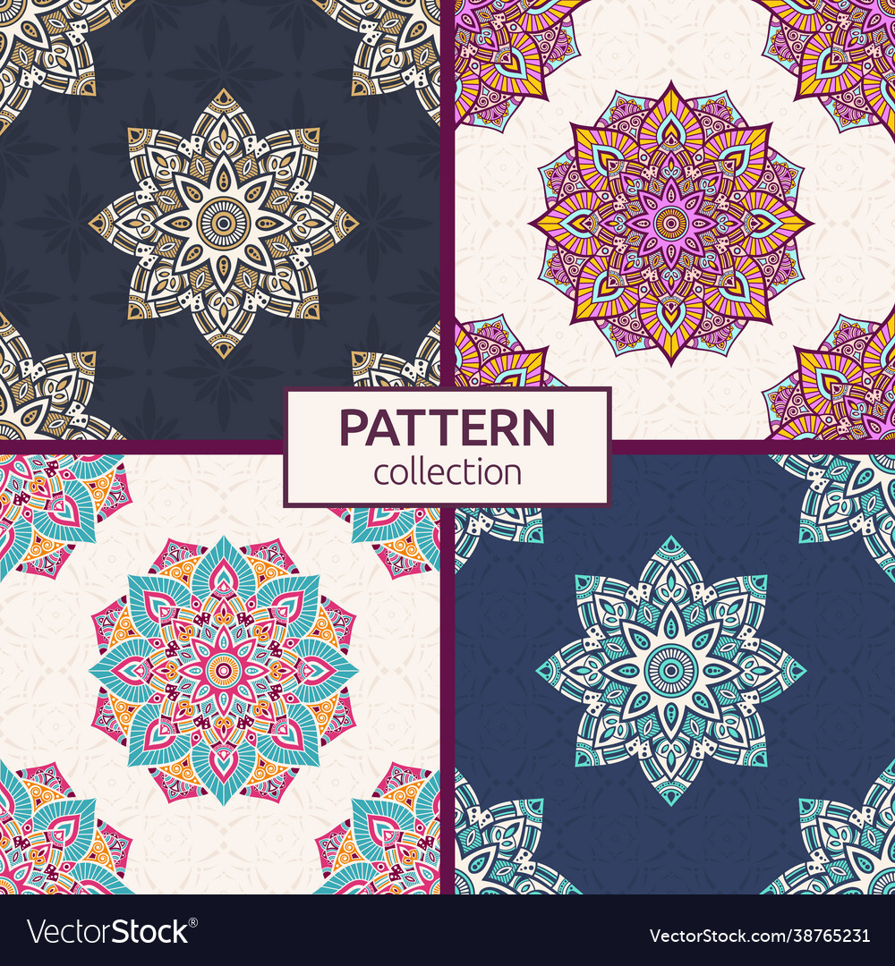 Set four seamless color patterns with mandala