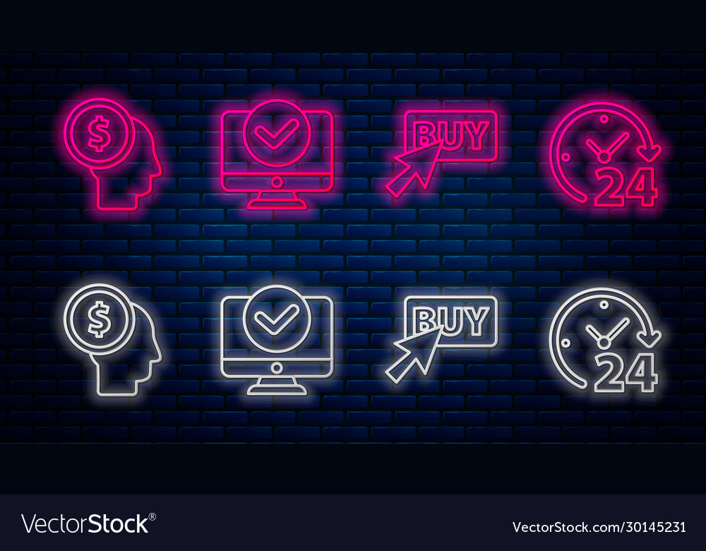 Set line computer monitor buy button business vector image Set line computer monitor buy button business