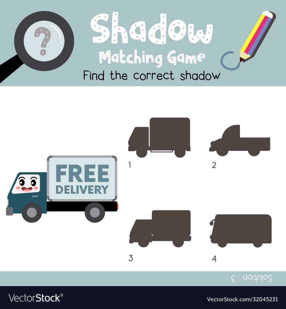 Shadow matching game delivery truck cartoon Vector Image Shadow matching game delivery truck cartoon Vector Image