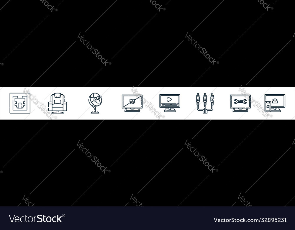 Television line icons linear set quality