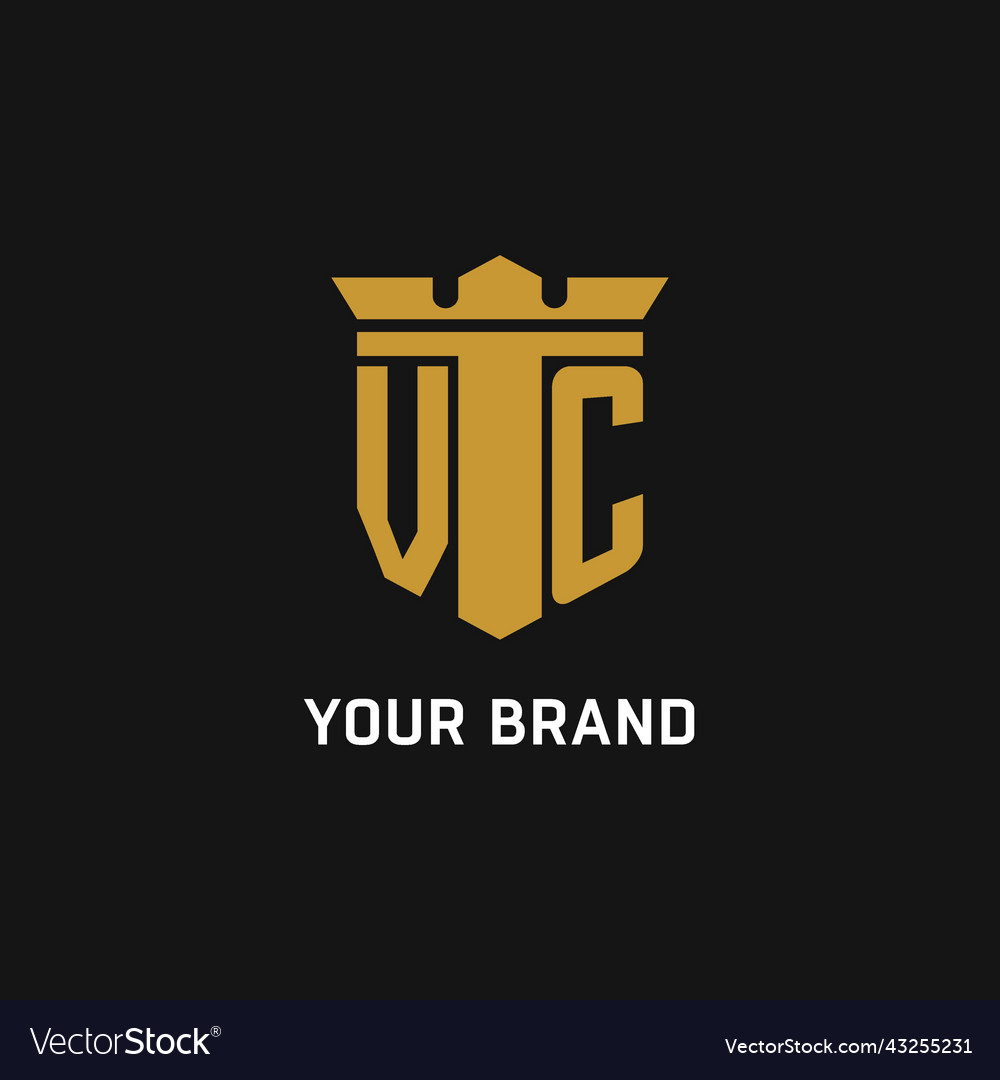 Vc initial logo with shield and crown style