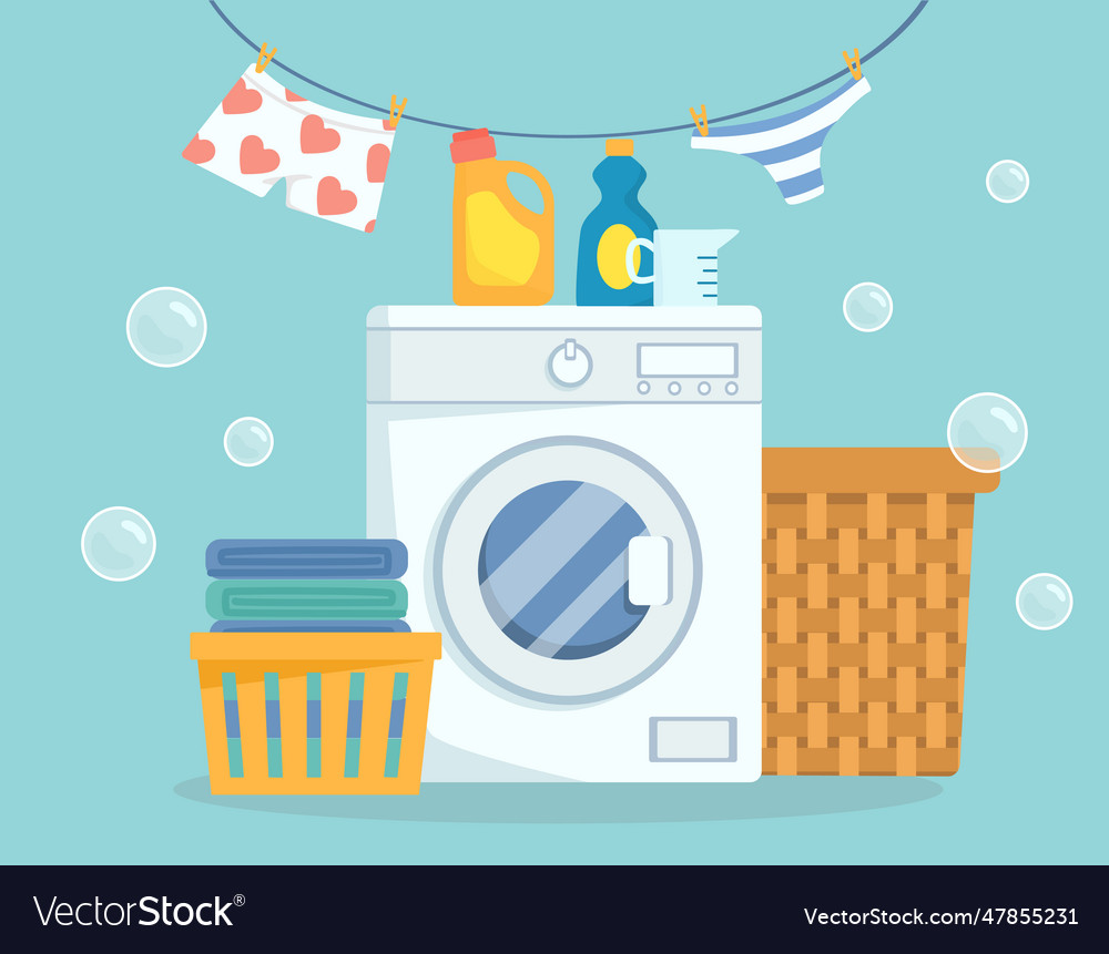 Washing mashine with clothes concept Royalty Free Vector