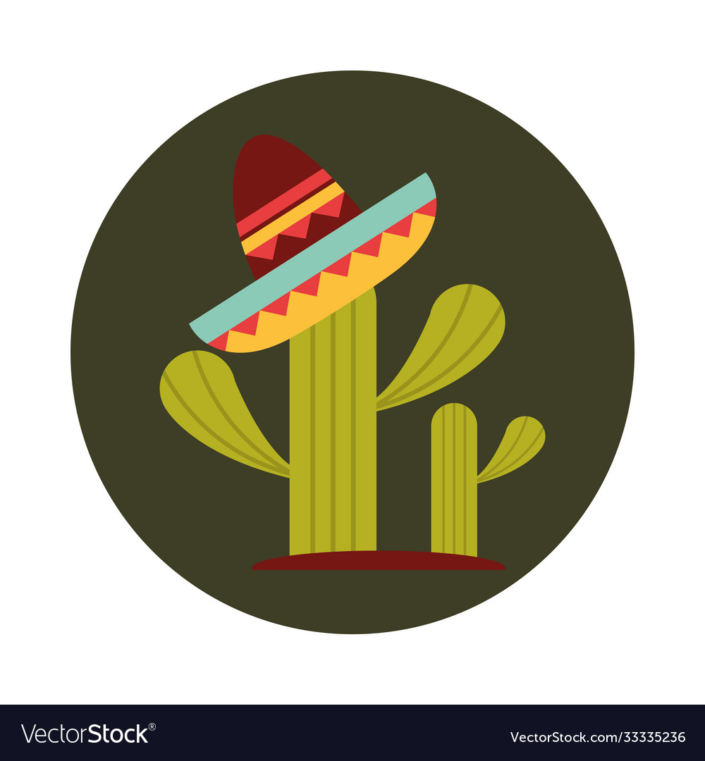 Mexican Hat On Cactus Decoration Block And Flat Vector Image