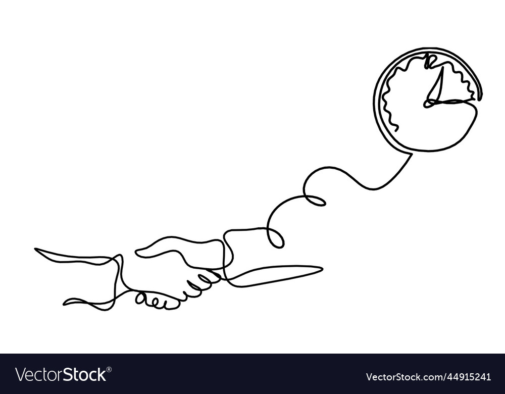 Abstract handshake with clock as line drawing