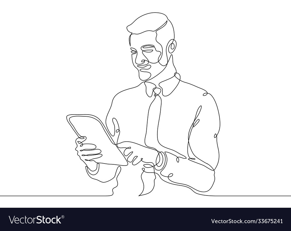 Continuous line drawing businessman computer vector image Continuous line drawing businessman computer