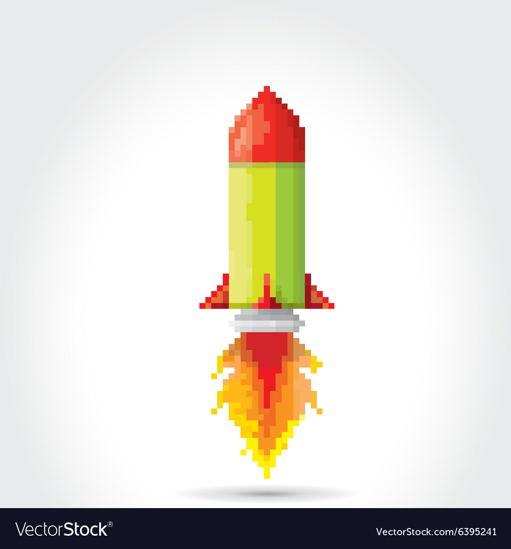 Flat pixel rocket on white background