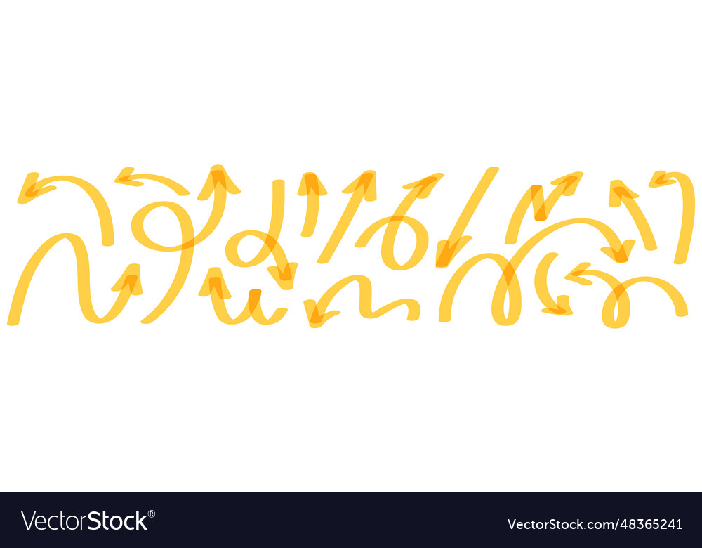 Hand drawn yellow arrows with spirals and curves