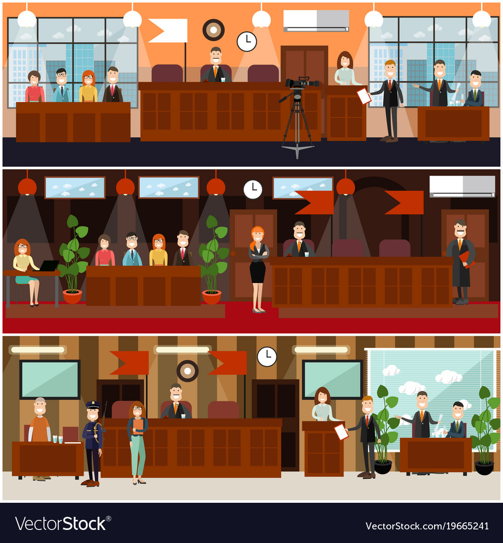 Legal trial concept flat poster set